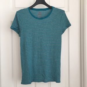 Faded Glory Top Large Blue White Stripes Short Sleeves